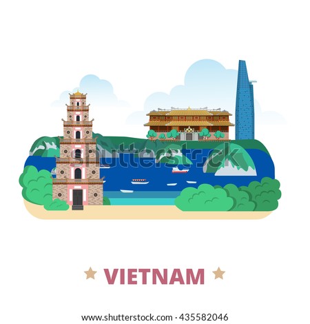 Vietnam country flat cartoon style historic place web vector illustration. World  travel Asia collection. Bitexco Financial Tower City Imperial aka Complex  Hue Monuments Ha Long Bay Thien Mu Pagoda. - Vectorjunky -