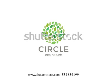 Leaves Eco Logo circle shape design vector template.
Organic Natural Garden Park Logotype concept icon