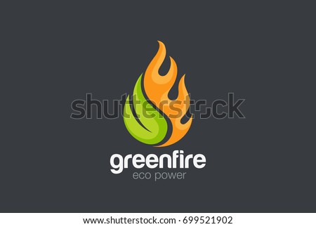 Eco Green Alternative Energy Logo design vector template.
Leaf with Fire flame droplet shape Logotype concept icon.