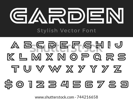 Creative Design vector linear Font for Title, Header, Lettering, Logo, Monogram for corporate Business Luxury Technology Typeface. Letters, Numbers Labyrinth Line art style. Stok fotoğraf © 