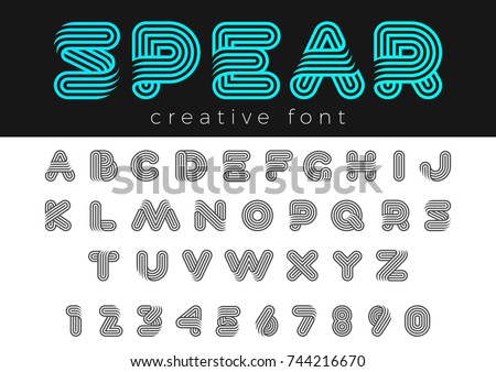 Linear Rounded Design vector Font for Title, Header, Lettering, Logo.
Funny Entertainment Active Sport Technology areas Typeface. Letters and Numbers.