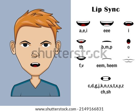 Lip sync collection for animation. Flat style vector illustration isolated on white background.