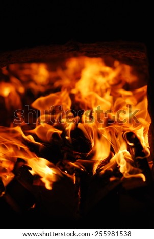 Charcoal making by burning hardwood with fire in a fire place