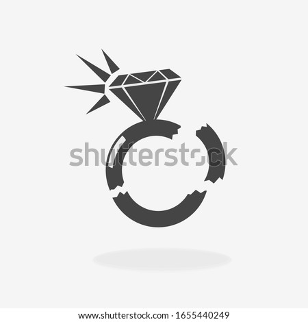 Broken Diamond Engagement Ring Vector Icon Illustration silhouette