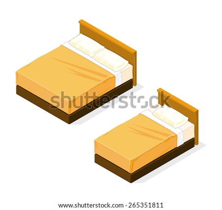 A vector illustration of a large and medium bed.
Isometric Bed.
Isometric tidy hotel beds.