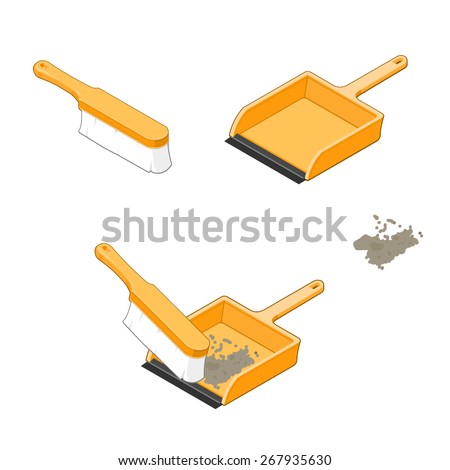 A vector illustration of a dustpan and brush for household cleaning.
Isometric spring cleaning icons.