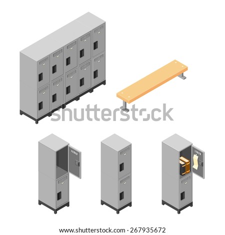 A vector illustration of a set of metal lockers for securing personal items.
Isometric steel locker Icon set.