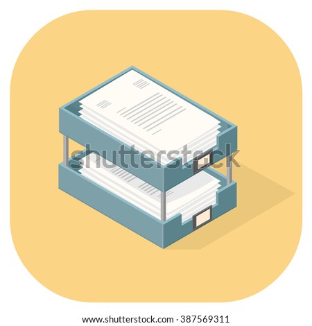 A vector illustration icon of In and out box trays.
Trays with paper documents stacked and filed.
Flat icon paperwork or email concept.