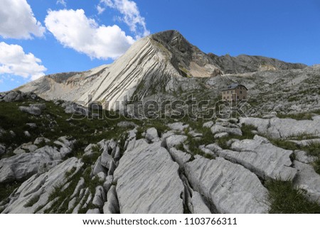 Image, Stock Photo Seekofelhütte in the mountains of the Dolomites