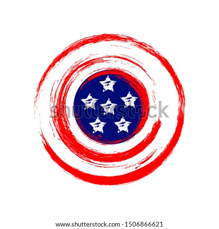 shield American . red circle with five white star like flag america for your brand, pin and other print grunge style