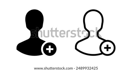 Add User icon set. User profile with plus sign. Flat illustration of vector icon on white background