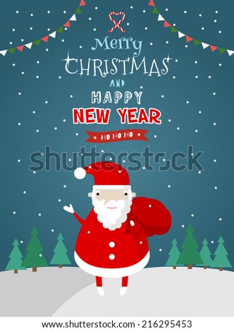 Christmas greeting card winter landscape. Merry Christmas and holidays wish Vector background.