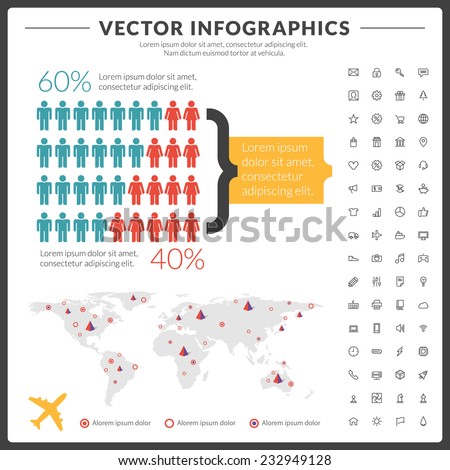 Vector infographics and design elements with icon set for brochures, flyers and websites