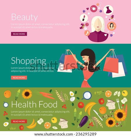 Flat design concept for beauty, shopping and health food. Vector illustration for web banners and promotional materials