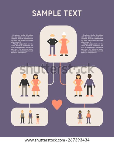 Family tree with people avatars of generations flat vector illustration
