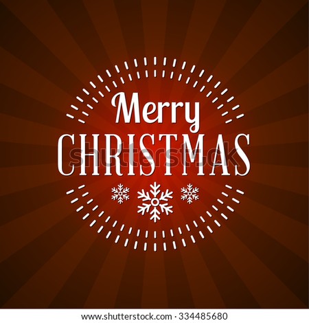 Merry Christmas Greeting Card. Vintage Typographic White Badge On Red