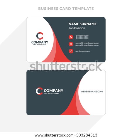 Creative and Clean Double-sided Business Card Template. Red and Black Colors. Flat Design Vector Illustration. Stationery Design