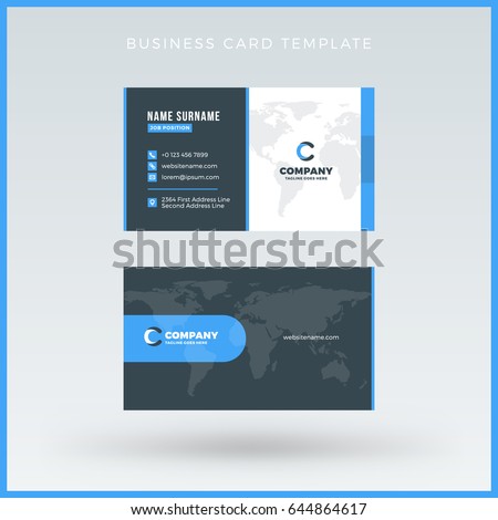 Double-sided Blue Business Card Template. Vector Illustration. Stationery Design