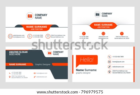 Set of 4 business card templates. Flat design vector illustration. Stationery design. Red and black color theme