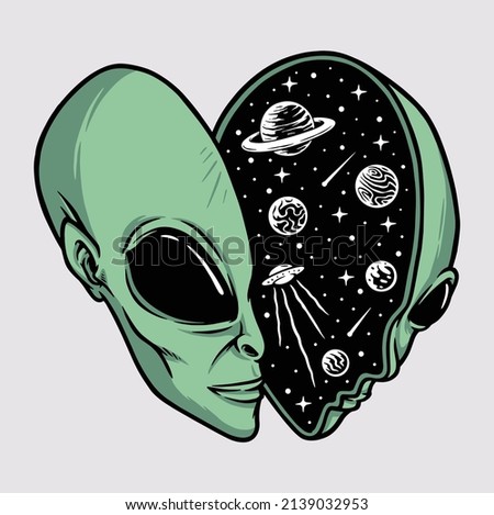 outer space inside an alien head illustration