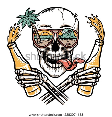 skull with beer and beach