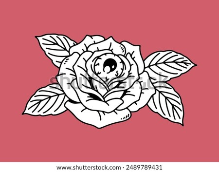 fantasy illustration of rose and eye, drawing, ink, line art