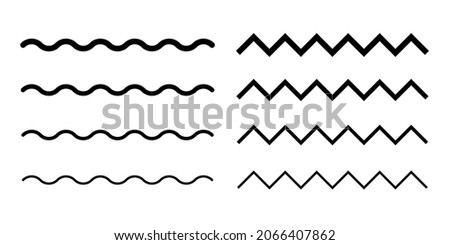 Wave line and wavy zigzag lines. Black curved lines pattern in abstract style. Horizontal geometric decoration element. Vector illustration. Stock foto © 
