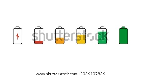 Battery charging indicator set icon on white background. Level battery charging. Vector illustration.