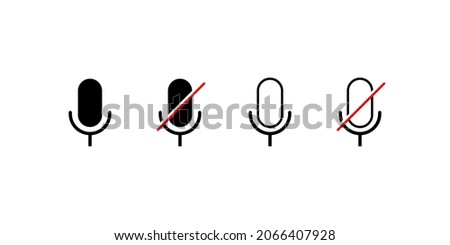 Microphone and mute microphone icon set. Microphone disabled button. Mute, unmute micro. Vector illustration.