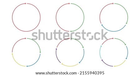 Arrow rotate icons set. Colorful collection circles graphic elements. Flat simple arrows isolated. Vector illustration.