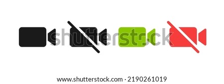 Set of cameras isolated on white background. Enabled, disabled recording. Camera off, on symbol for website or mobile app. Vector illustration.