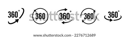 360 degree views icon set isolated on white background. Vector arrows circle. Rotation to 360 degrees. Vector illustration.