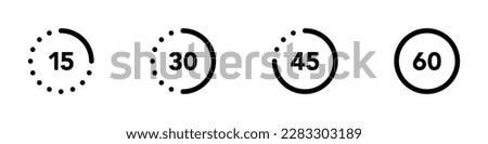 Timer icon vector set. Timer signs with 15, 30, 45, 60 seconds or minutes. Vector illustration.