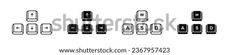 Keyboard button icon set. Arrow key keyboard. Button arrow and WASD set icon. Vector illustration.