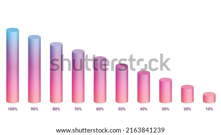 isometric cylinder progress  infographic vector illustration, Graph bars with 10 20 30 40 50 60 70 80 90 100 percent height. 