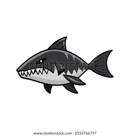 Flat illustration of a fangtooth fish with jagged dark body, sharp white teeth, compact shape, minimalistic design, clean background