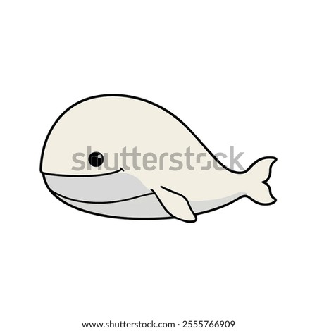 Beluga Whale Flat Vector Illustration, Simple Stylized Design, White Body, Smooth Curves, Minimalist Look, Clean Lines, White Background