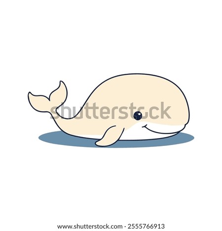 Beluga Whale Flat Vector Illustration, Simple Stylized Design, White Body, Smooth Curves, Minimalist Look, Clean Lines, White Background