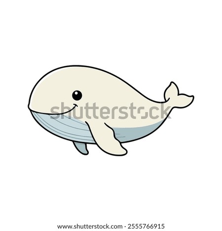 Beluga Whale Flat Vector Illustration, Simple Stylized Design, White Body, Smooth Curves, Minimalist Look, Clean Lines, White Background