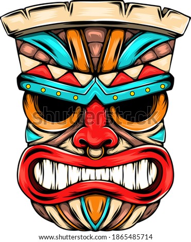 The angry face mask from the tiki island with the bright colour as the ornament
