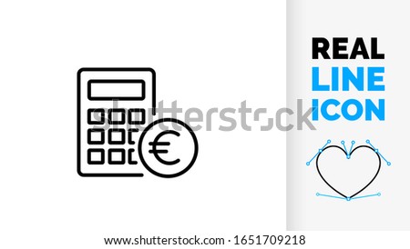 Vector editable real line icon of a calculator for financial economic wealth in business and personal wealth in European euro EUR € currency a customisable black stroke weight symbol or logo pictogram