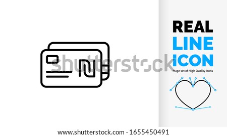 Vector editable real line icon Israel Shekel money used as Israeli currency as a bank creditcard for payment in a black rounded outline style