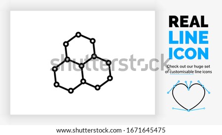 real black line icon of graphene a single layer of graphite a strong material of hexagon rings of carbon in a durable honeycomb structure in molecular atom view used in chemistry in black lines