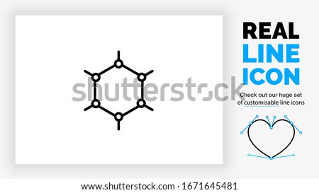 real black line icon of graphene a single layer of graphite a strong material of hexagon rings of carbon in a durable honeycomb structure in molecular atom view used in chemistry in black lines