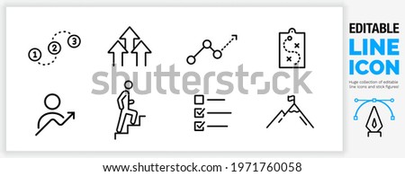 Editable line icon in a outline black stroke in eps vector of getting better at a job or general personal progress in life improving and learning by doing something climbing up for ambition and growth Stock foto © 