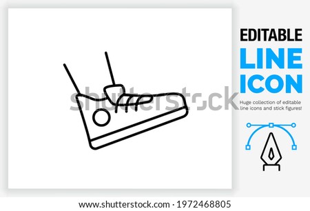 Editable line icon in a outline black stroke as a eps vector file of a person taking a leap forward with his foot wearing a modern shoe as footwear for casual clothing moving step by step on a run