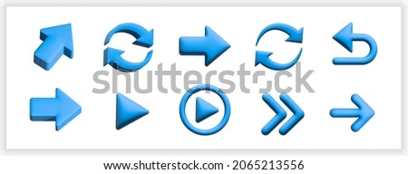 3d arrow set collection with hard and soft three dimensional corners in a modern rounded lighting effect in a blue color as a editable eps vector graphic to use as a design element or object