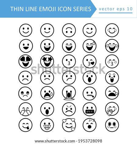 Cute thin line social media emoji set on white background. Royalty free.