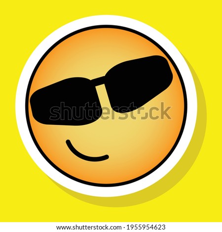 Cute gradient social media smirking face with sunglasses emoji on yellow background. Royalty-free.