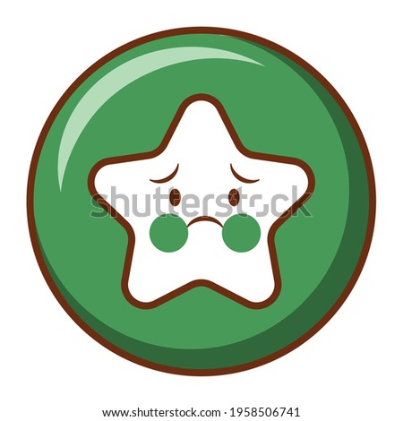 Cute social media nauseated face star emoji on a green button. Royalty-free.